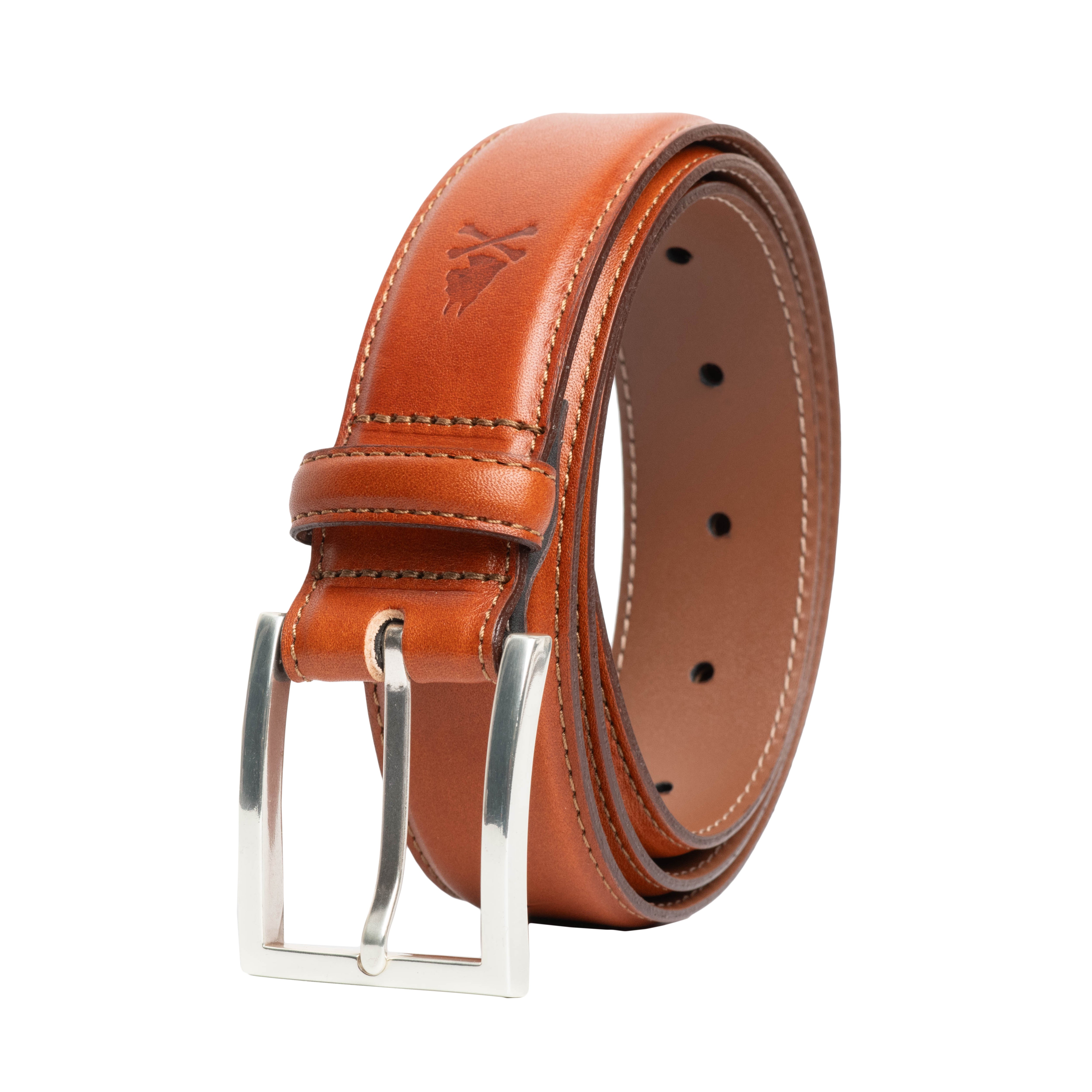 italian leather dress belt Pebble Finish Italian Leather Belt with Edge Stitching Tan / 34