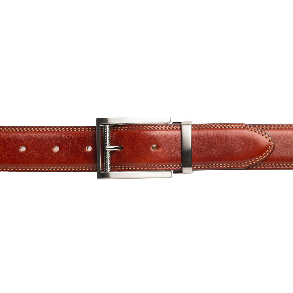 Style 014140- Men's 35mm Genuine Leather Strap with Contrast Double Stitch