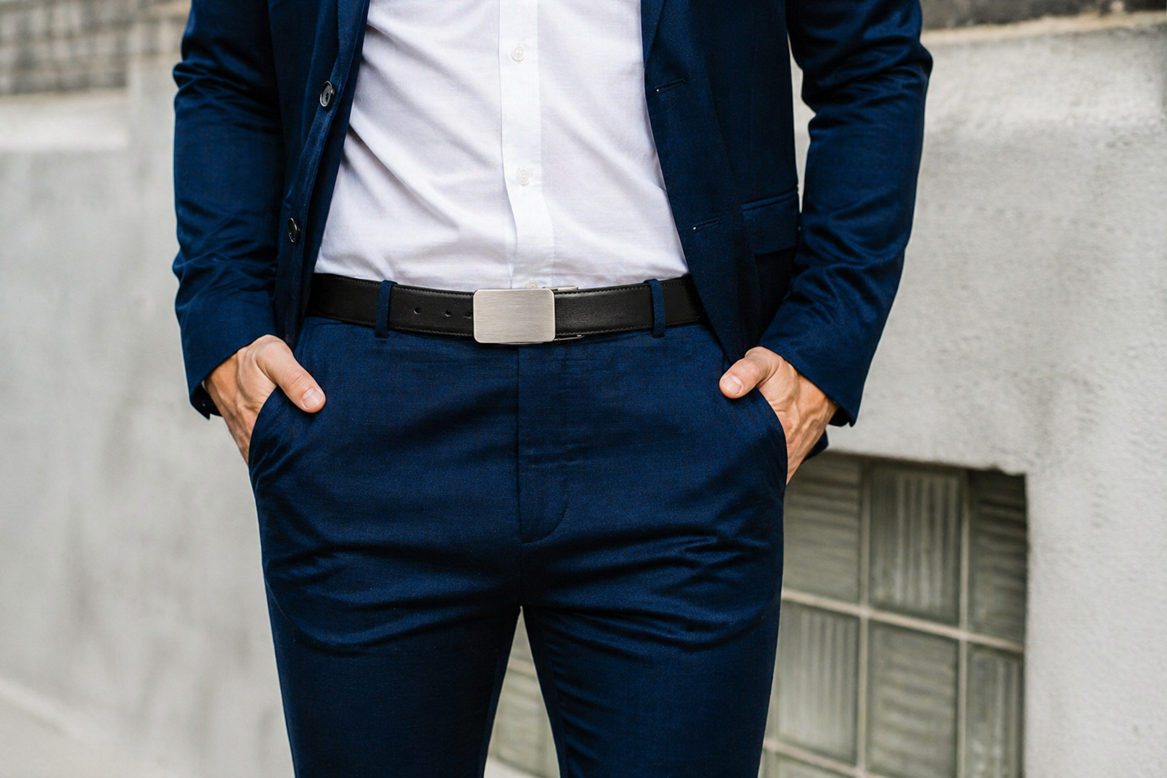 Stitched Reversible Belt With Brushed Finish Plaque Buckle
