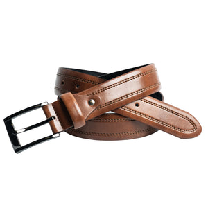 Style 10235CS - 35mm Inset Double Stitched Chicago Screw Men's Leather Dress Belt