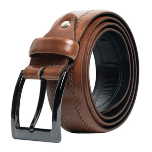 Style 10235CS - 35mm Inset Double Stitched Chicago Screw Men's Leather Dress Belt