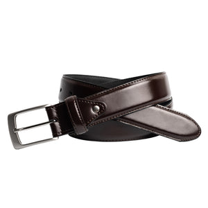 Edge Stitched Italian Leather Belt with Chicago Screw Tab