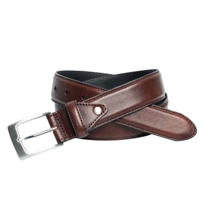 Edge Stitched Italian Leather Belt with Chicago Screw Tab