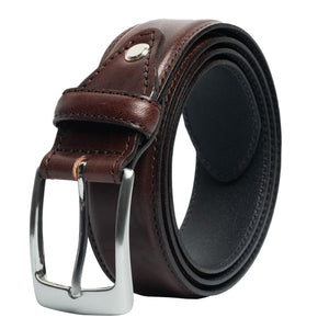 Edge Stitched Italian Leather Belt with Chicago Screw Tab