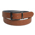 Brown belt with a silver buckle on a white background