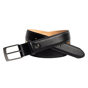 Edge Stitched Italian Leather Belt with Chicago Screw Tab