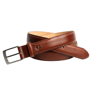 Edge Stitched Italian Leather Belt with Chicago Screw Tab