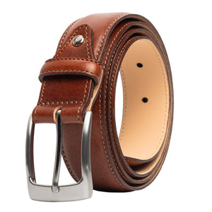 Edge Stitched Italian Leather Belt with Chicago Screw Tab