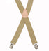Tan suspenders with pink leather strap on a white background