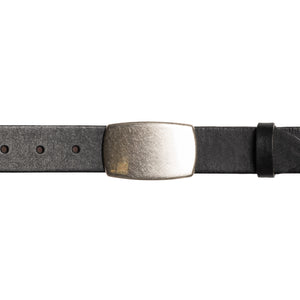 Soft hand stained Italian full-grain leather belt with textured plaque buckle
