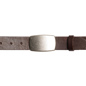 Soft hand stained Italian full-grain leather belt with textured plaque buckle