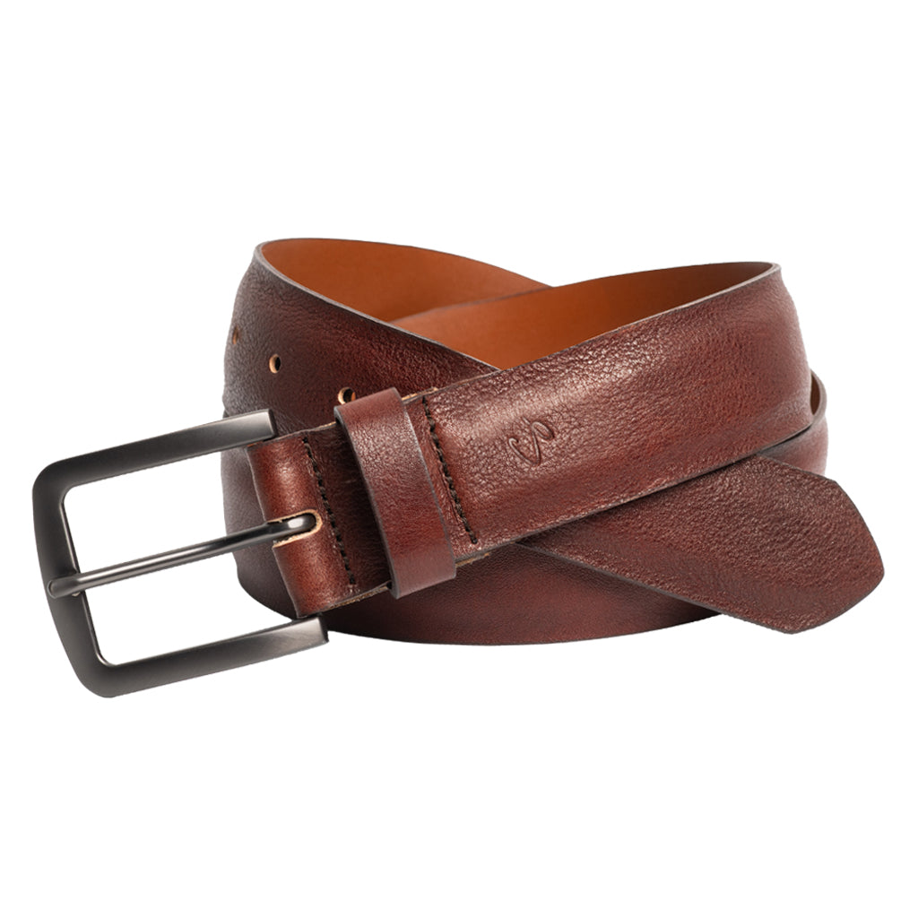 Shrunken Raised Center Italian Full-Grain Leather Belt