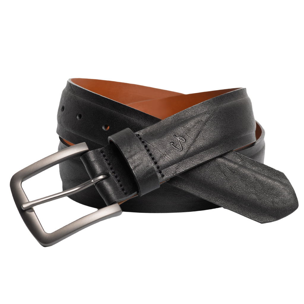 Shrunken Raised Center Italian Full-Grain Leather Belt