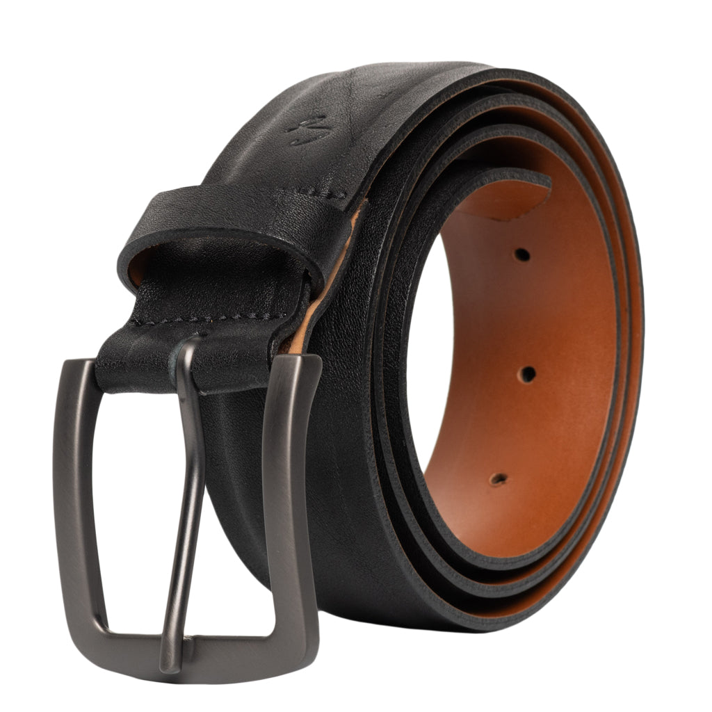 Shrunken Raised Center Italian Full-Grain Leather Belt