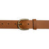 Brown leather belt with a gold buckle on a white background