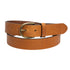 Brown leather belt with a gold buckle on a white background