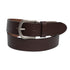 Brown leather belt with a silver buckle on a white background