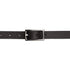 Black leather belt with a silver buckle on a white background