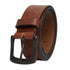 Brown leather belt with a black buckle on a white background