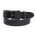 Black leather belt with a silver buckle on a white background