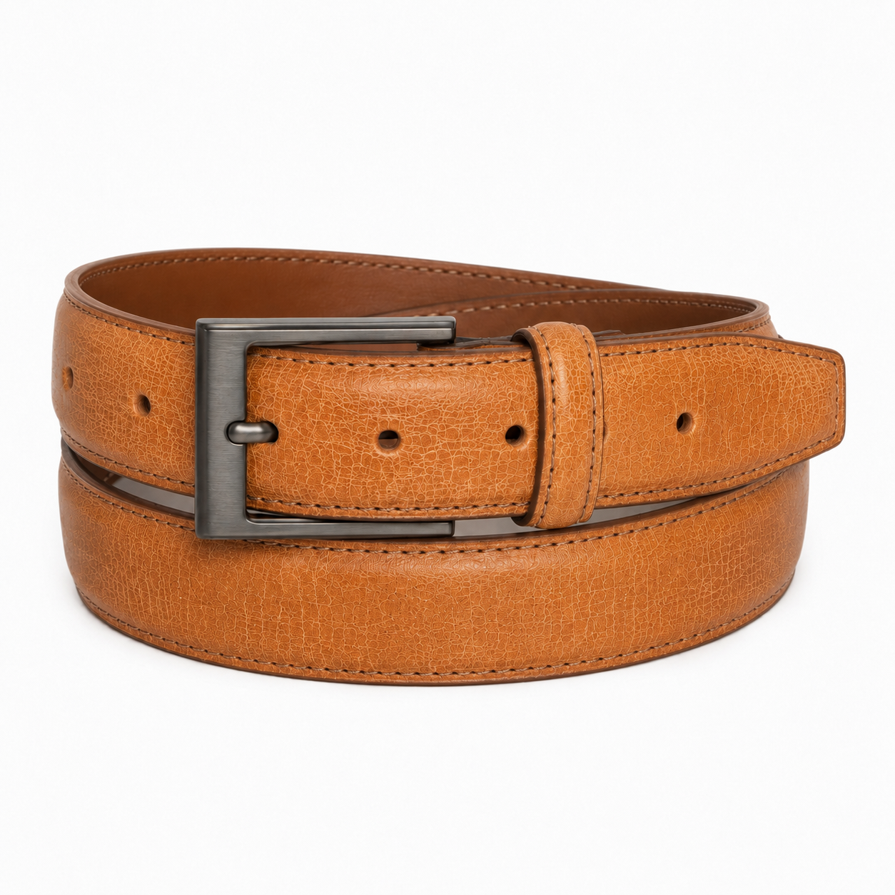 Textured Italian Leather Belt with Edge Stitching by Nick Graham, leather belt in Dark Tan with satin buckle