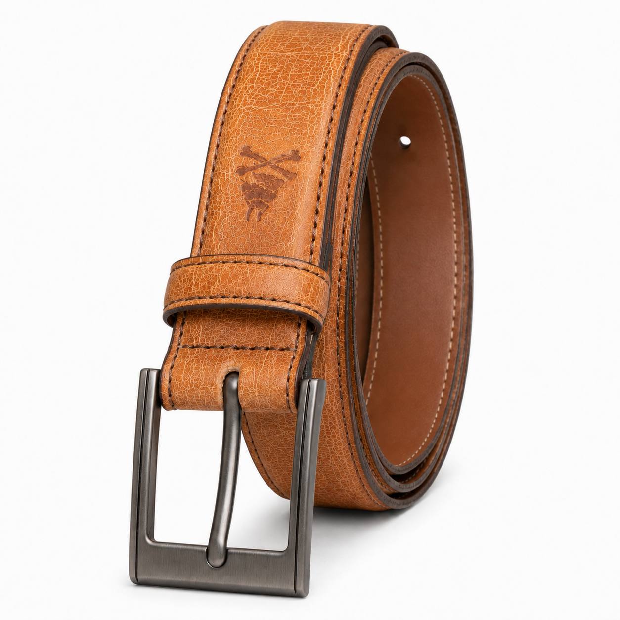 Textured Italian Leather Belt with Edge Stitching