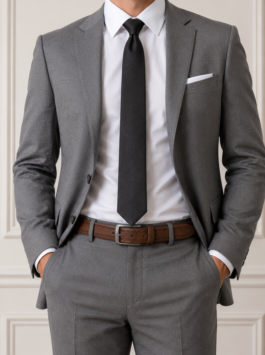 Style 10235 - 35mm Inset Double Stitched Men's Leather Dress Belt