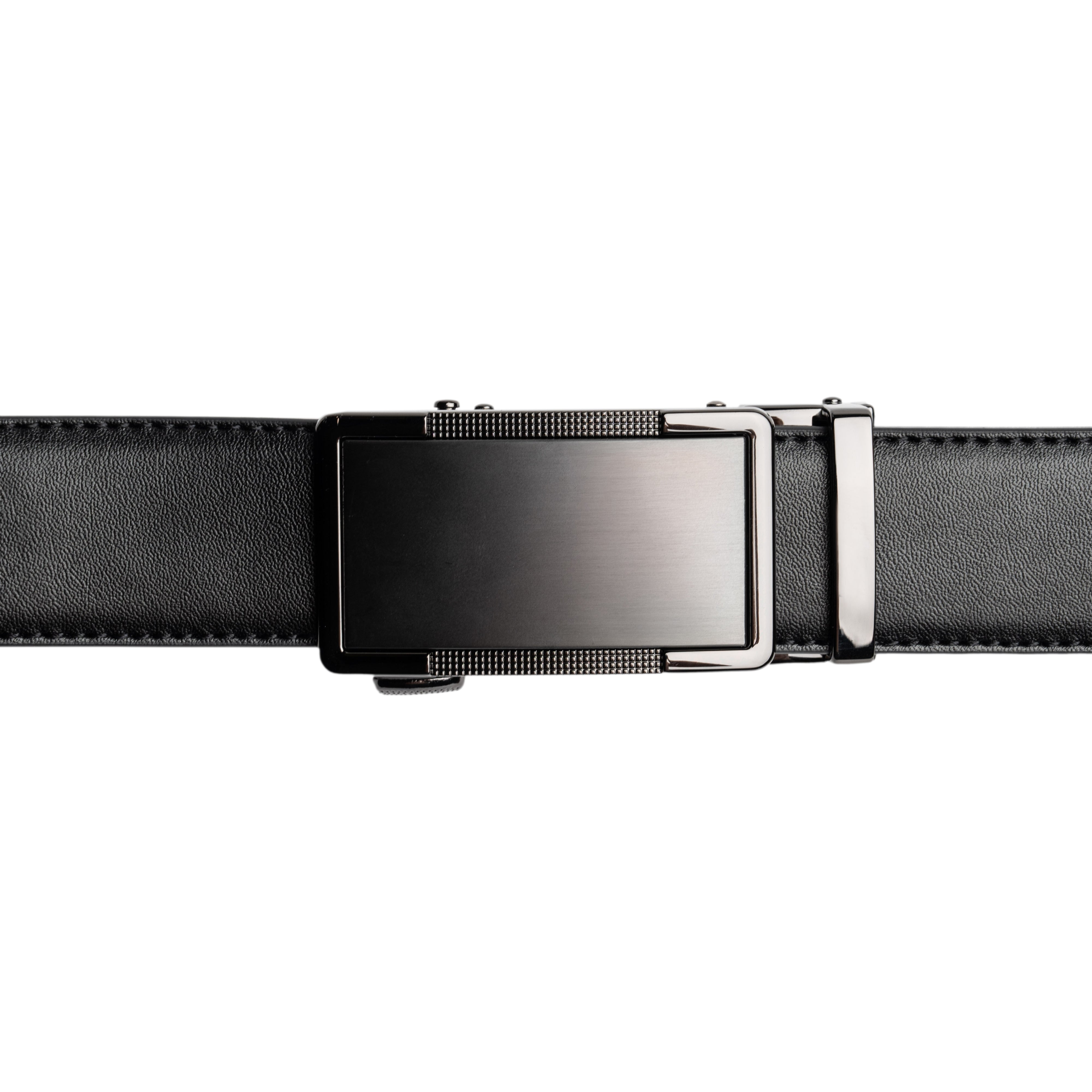 Black belt with a silver buckle on a white background