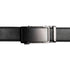 Black belt with a silver buckle on a white background