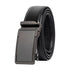Black leather belt with a black buckle on a white background