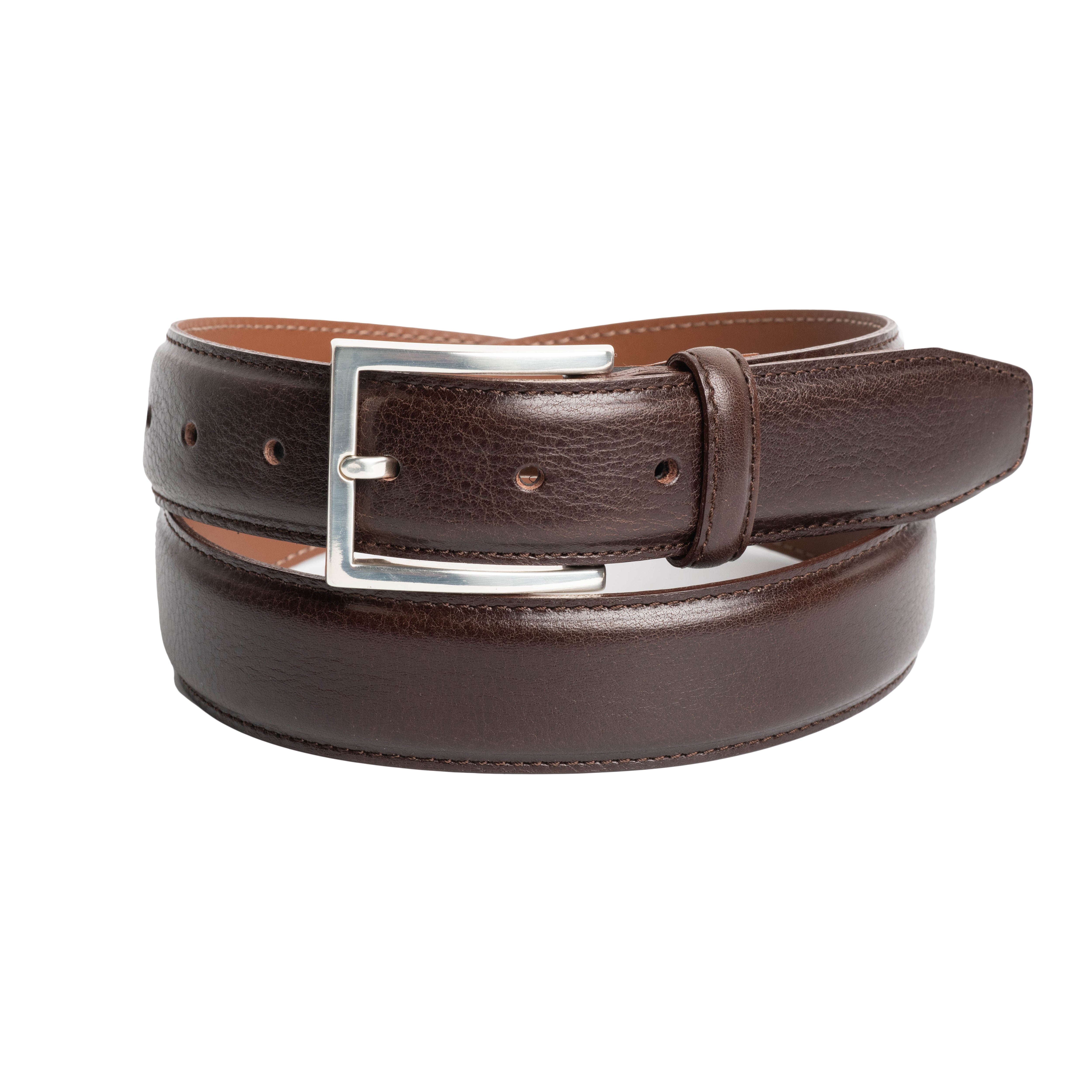 Pebble Finish Italian Leather Belt with Edge Stitching