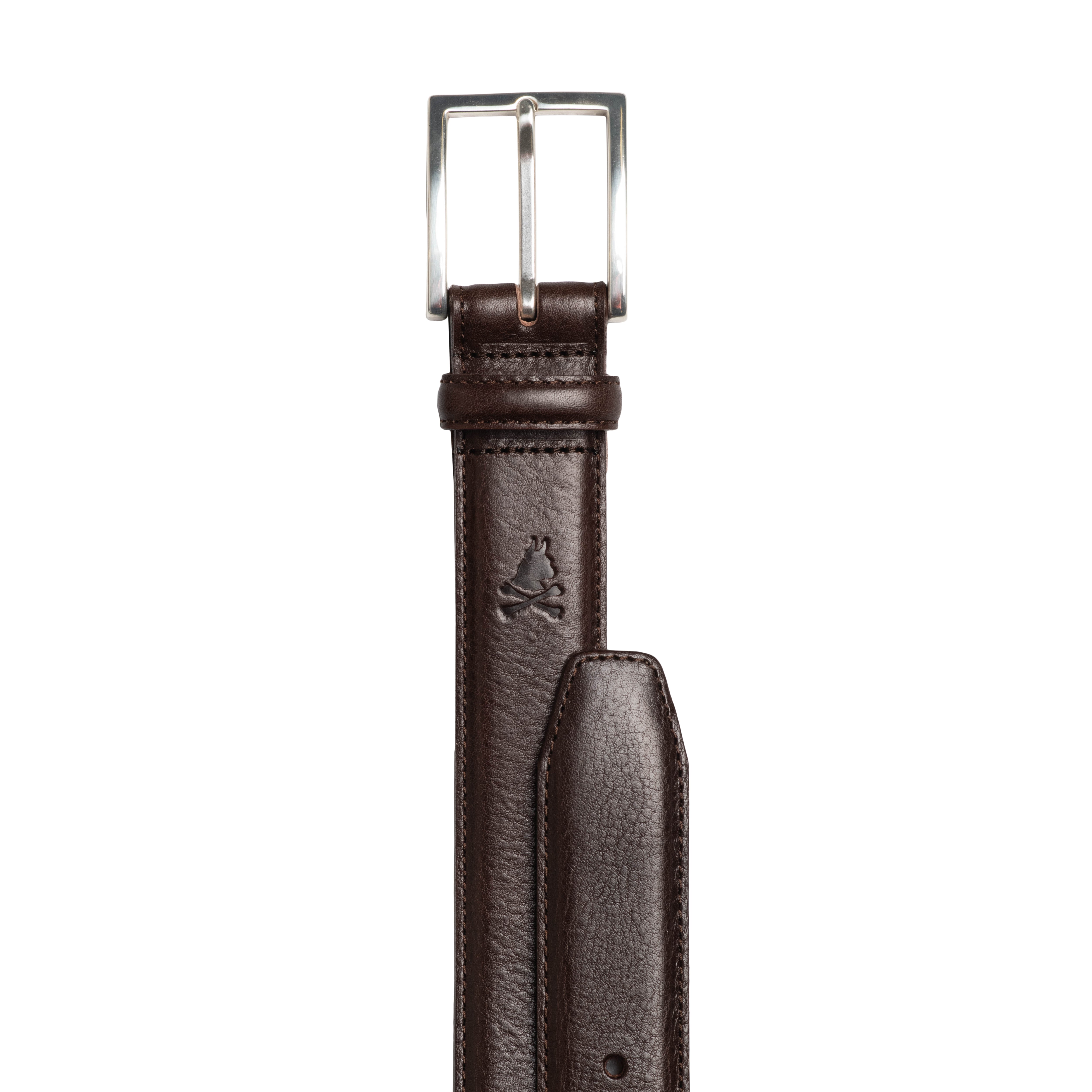 Pebble Finish Italian Leather Belt with Edge Stitching