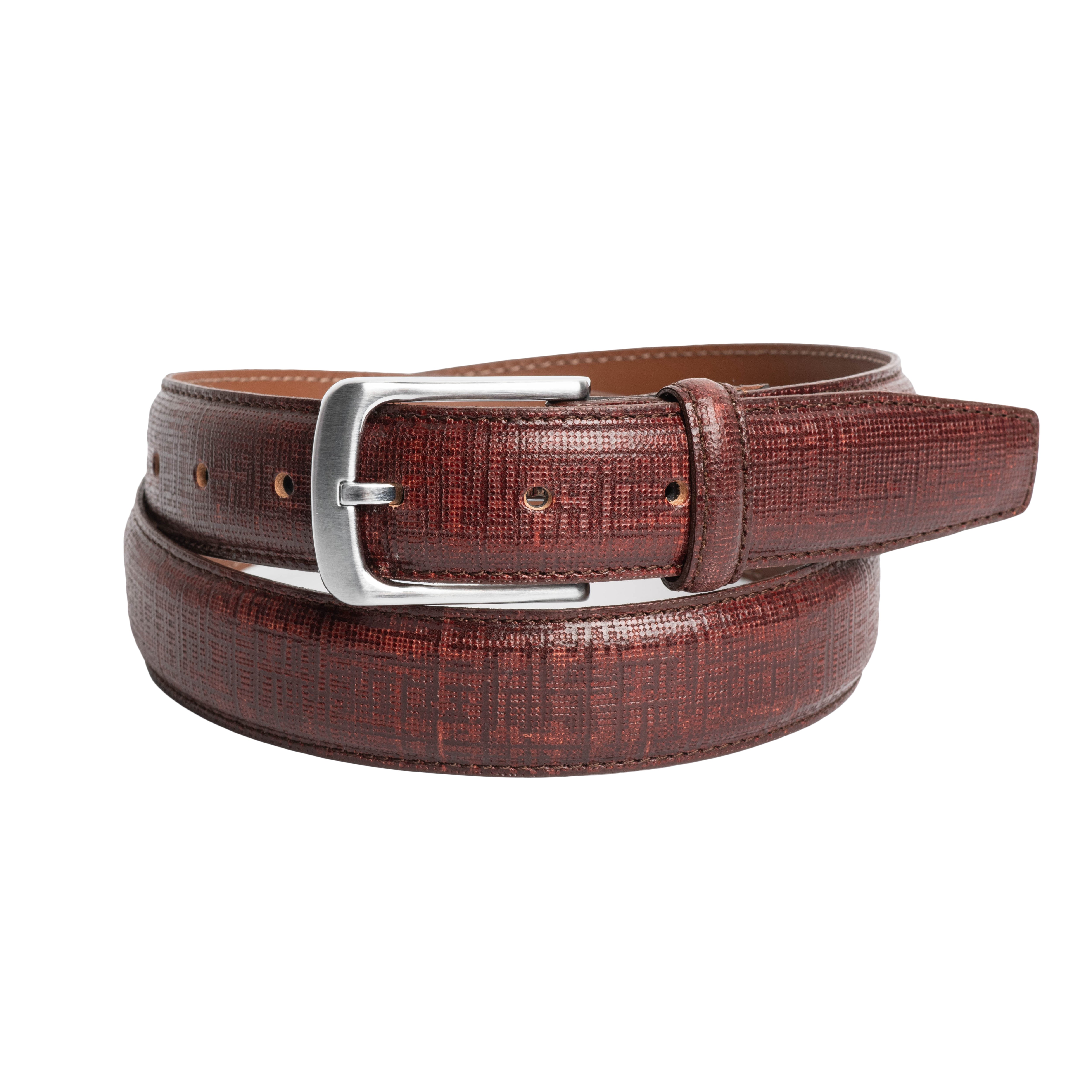 Textured Edge Stitched Italian Leather Belt