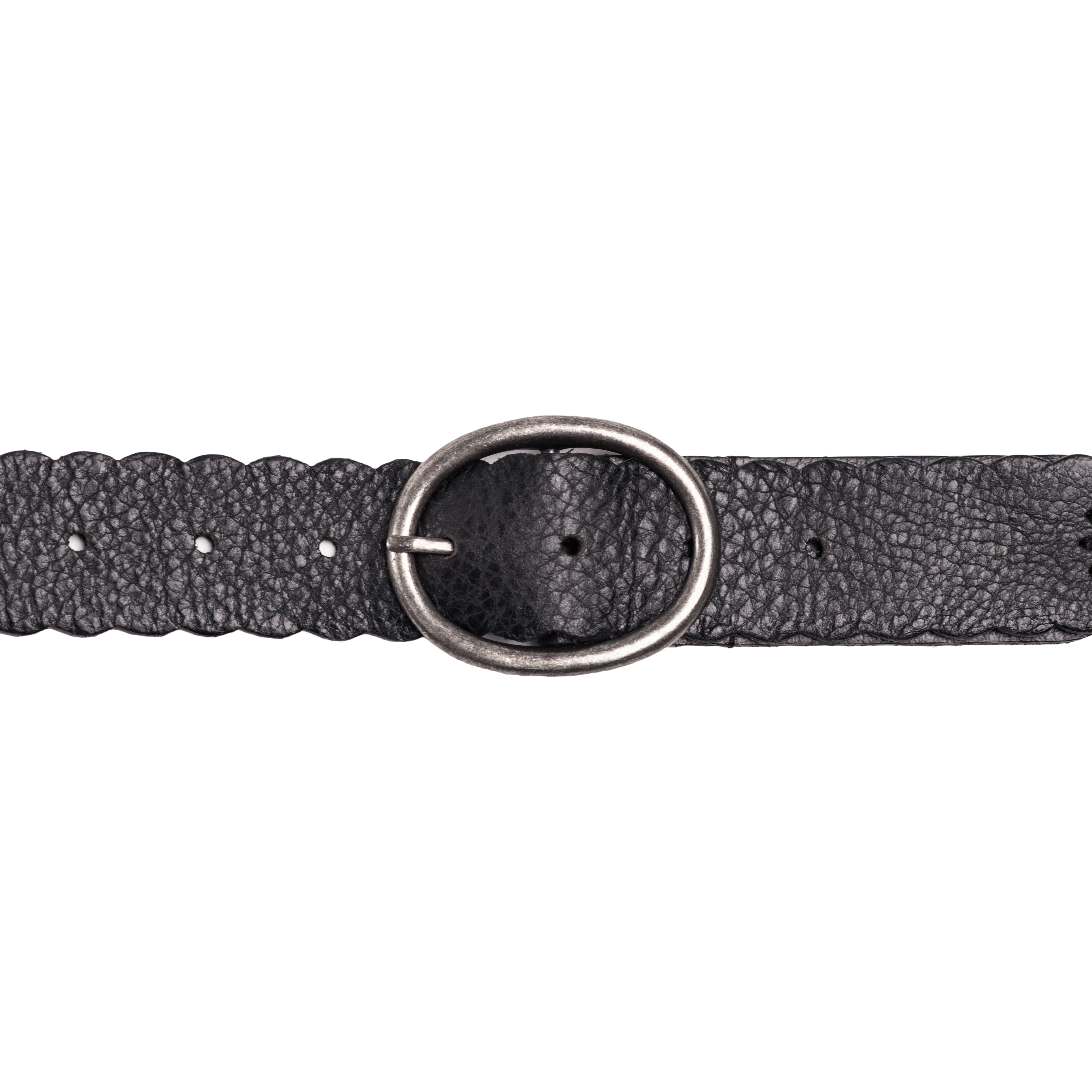 Silver Jeans Co. 35mm Genuine Leather Belt in black leather with centre bar buckle antique brass finish