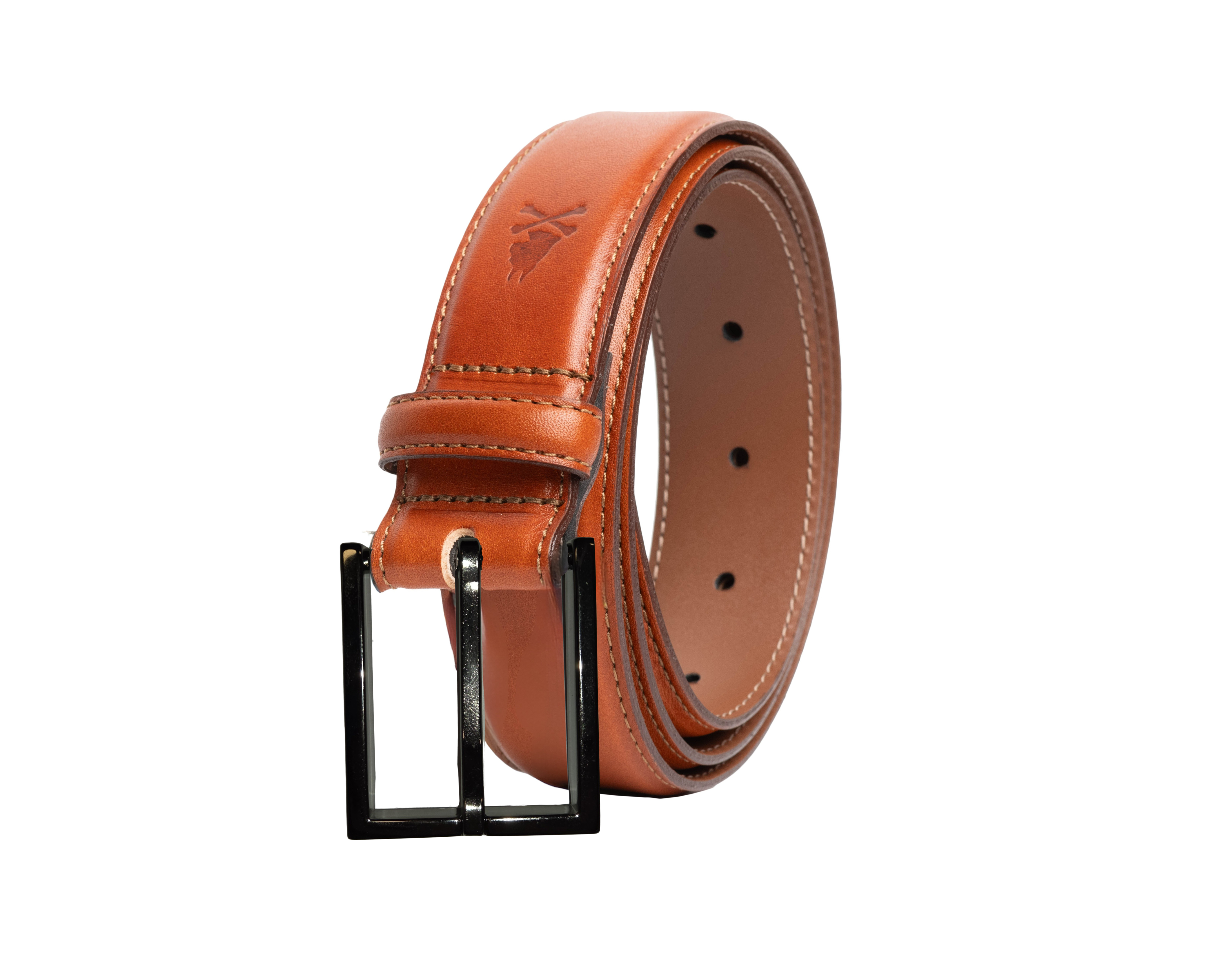 Pebble Finish Italian Leather Belt with Edge Stitching