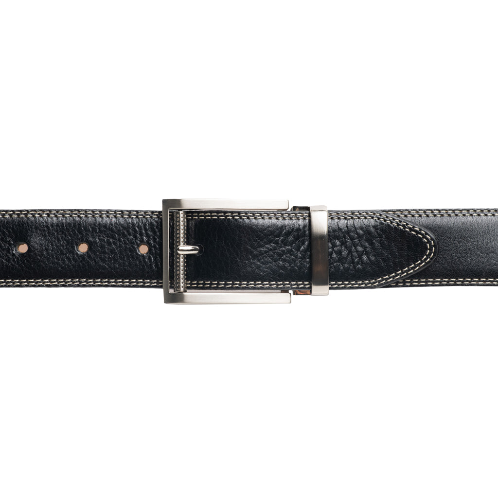 Style 014140- Bracelet en cuir véritable de 35 mm pour hommes avec double couture contrastante