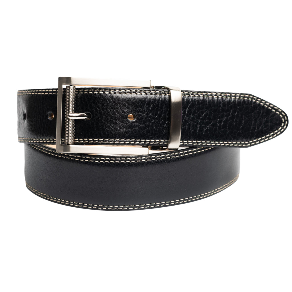 Style 014140- Bracelet en cuir véritable de 35 mm pour hommes avec double couture contrastante