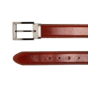 Style 014140- Men's 35mm Genuine Leather Strap with Contrast Double Stitch