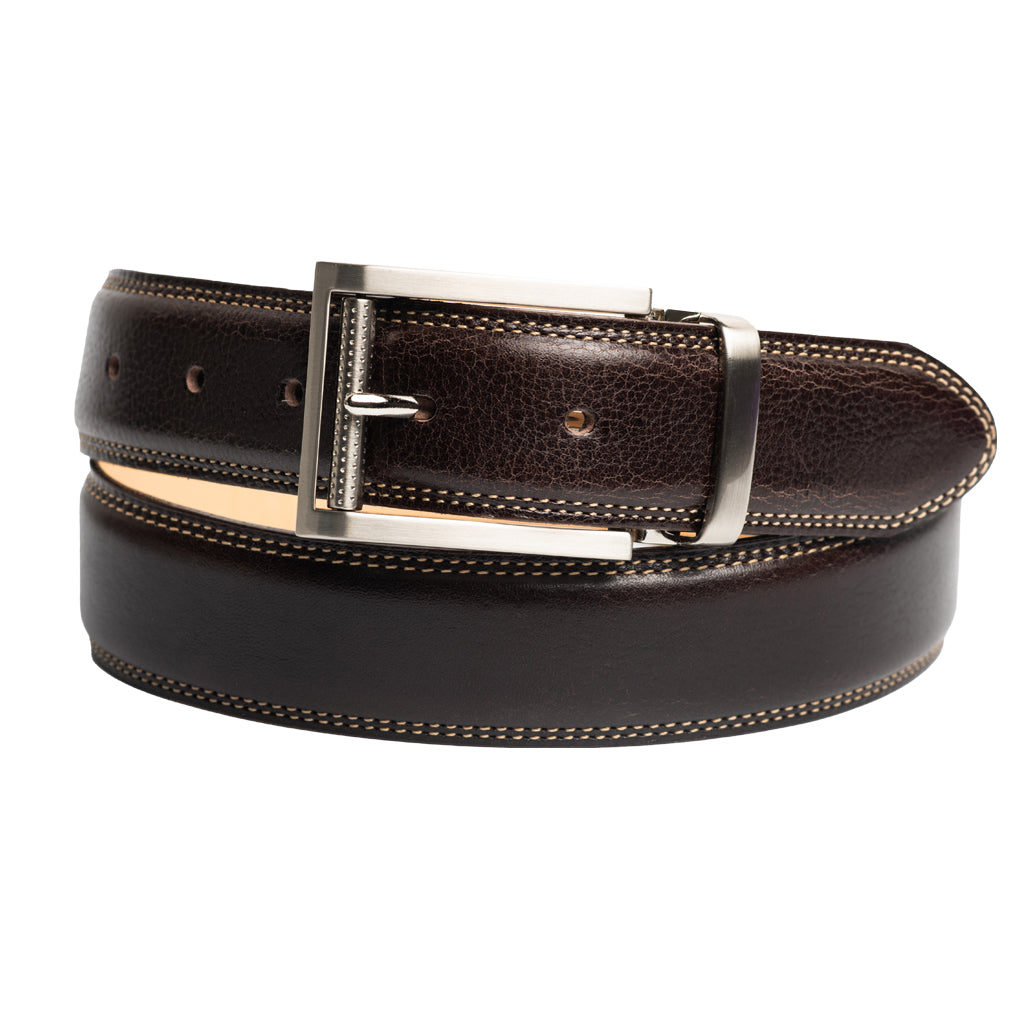 Style 014140- Men's 35mm Genuine Leather Strap with Contrast Double Stitch