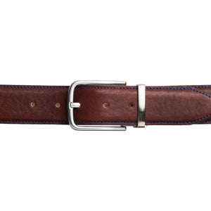 Style 014140- Bracelet en cuir véritable de 35 mm pour hommes avec double couture contrastante