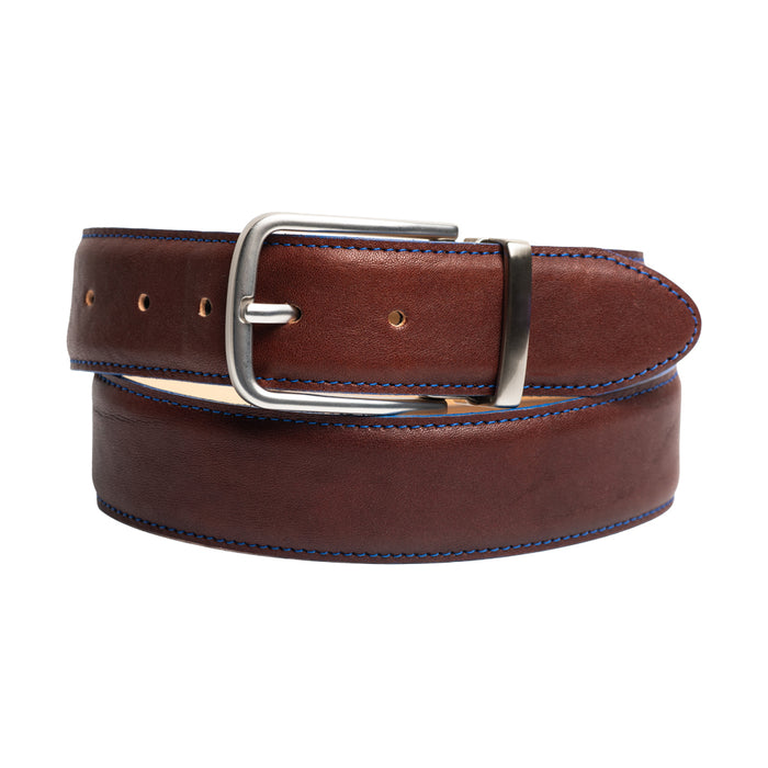 Style 014140- Bracelet en cuir véritable de 35 mm pour hommes avec double couture contrastante