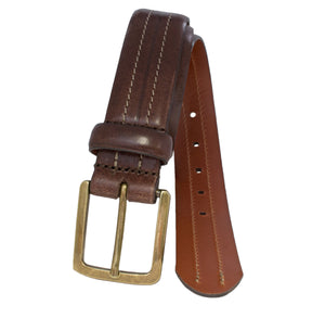 Hand stained Italian full-grain leather belt with center stitch detail