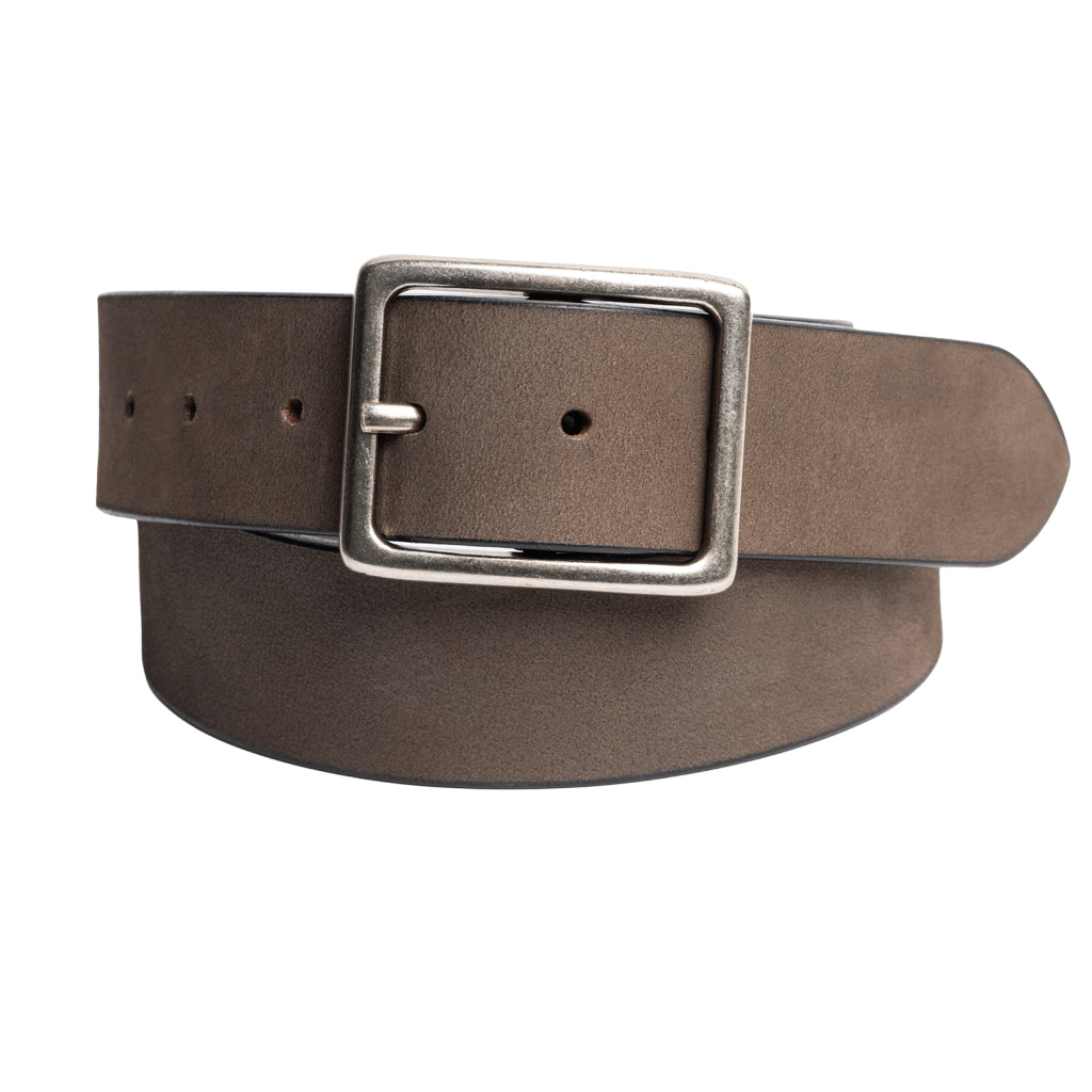 Mens brown leather belt silver buckle discount
