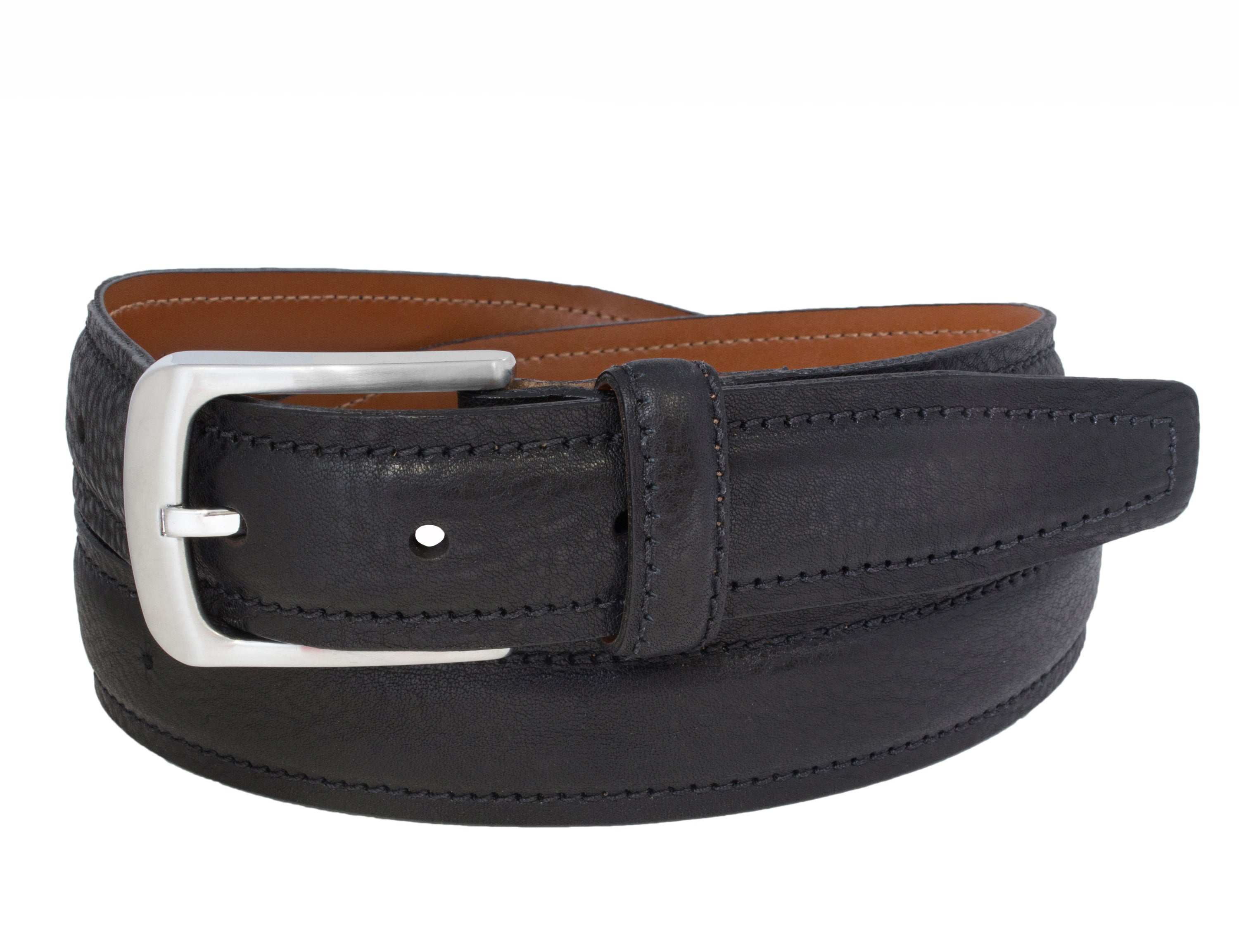 Padded and Stitched Hand Stained Italian Full Grain Leather Belt