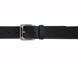 Ceinture en cuir italien à grain rétréci avec boucle découpée en argent martelé