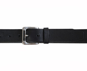 Shrunken Grain Italian Leather Belt with Hammered Silver Finish Cut Out Buckle