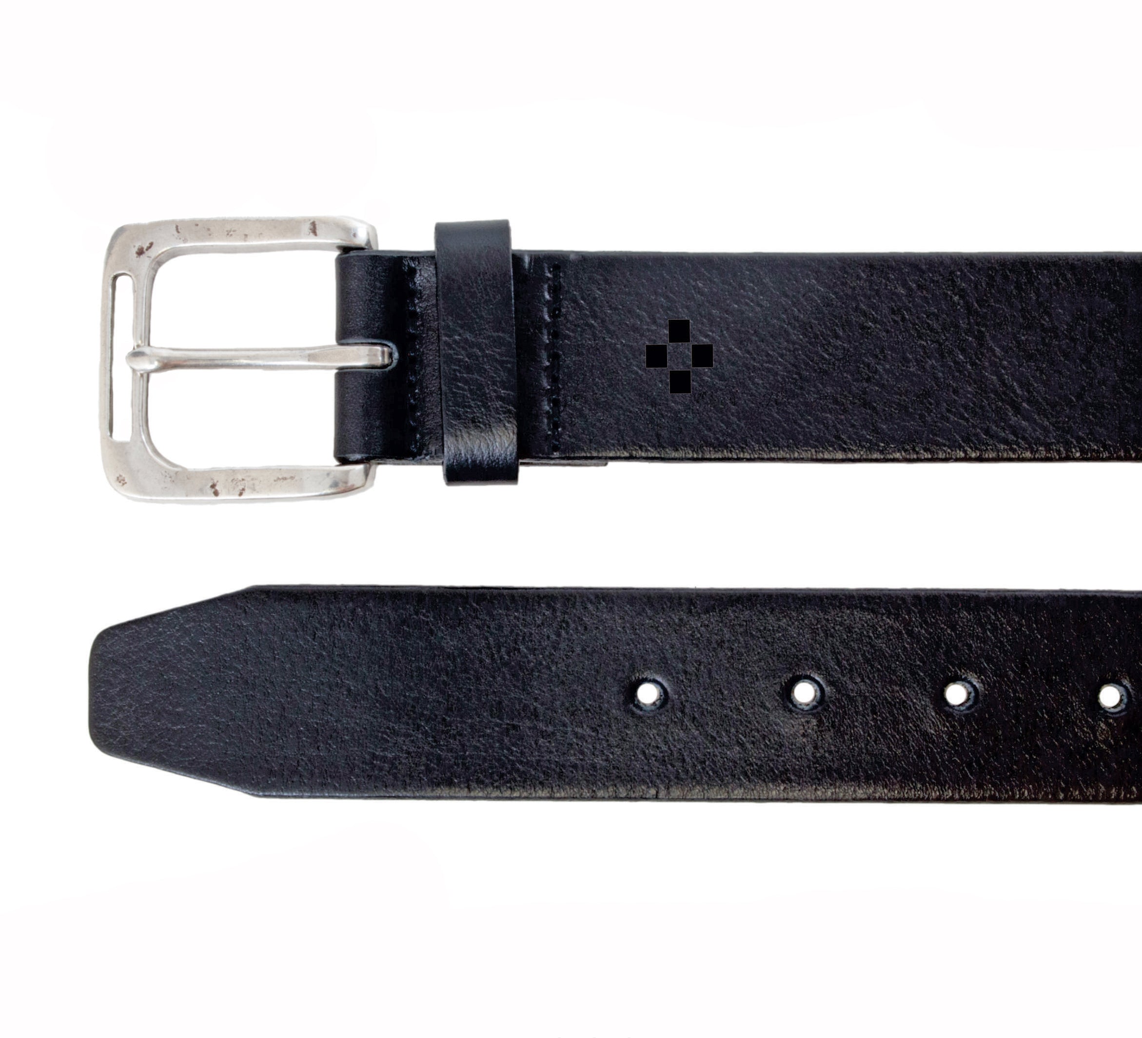 Shrunken Grain Italian Leather Belt with Hammered Silver Finish Cut Out Buckle