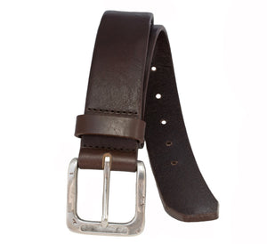 Shrunken Grain Italian Leather Belt with Hammered Silver Finish Cut Out Buckle