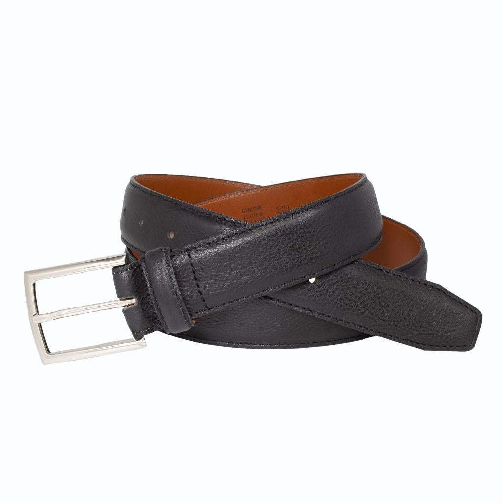 Ceinture en cuir italien pleine fleur cousue bord plume