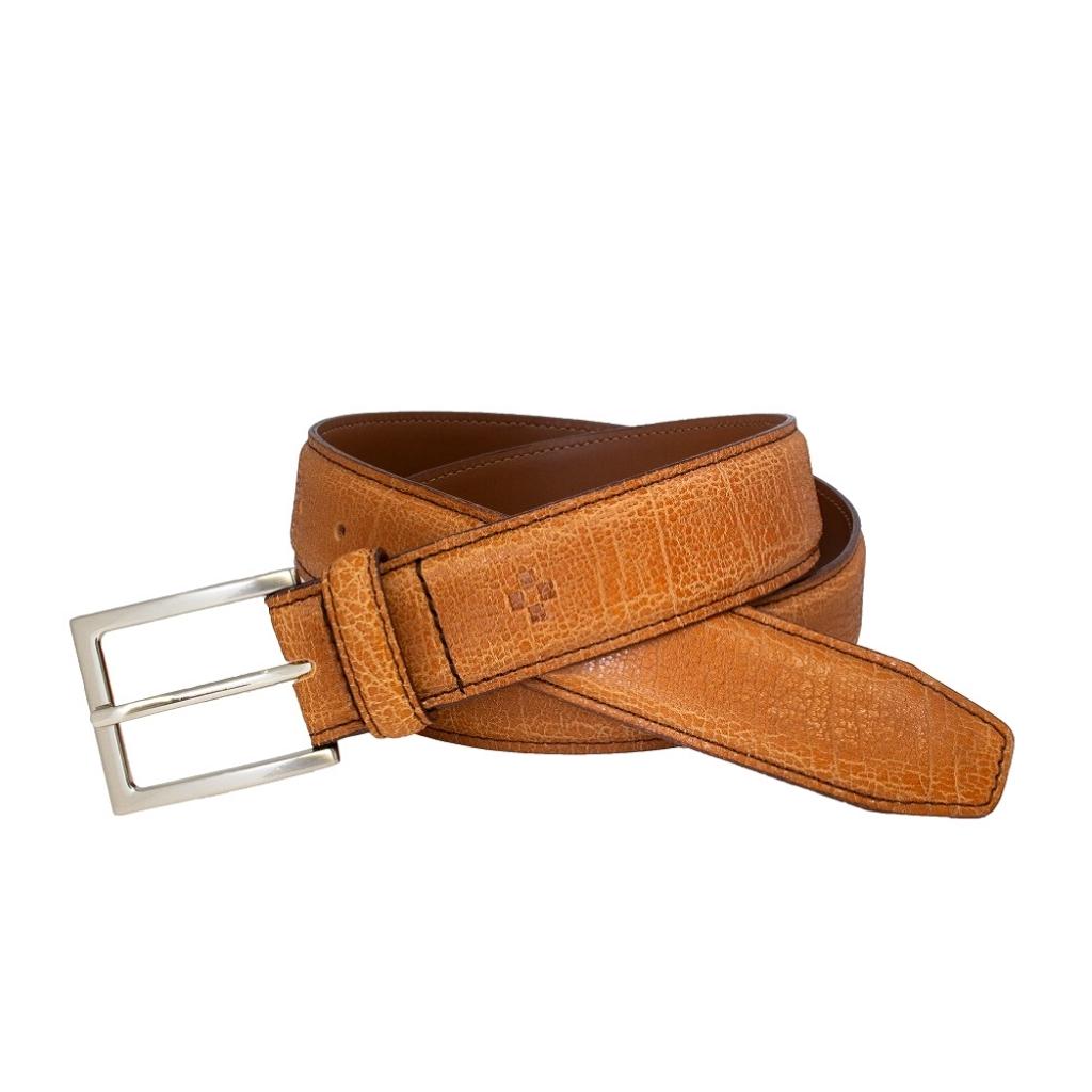 Ceinture en cuir italien pleine fleur cousue bord plume